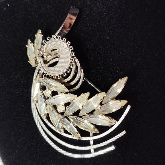 Vintage EMBY Sterling Silver Rhinestone Brooch Pin 1950's - Picture 4 of 11